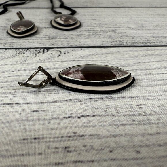 Handmade Leather and Resin Necklace and Earrings Set - Picture 3 of 9